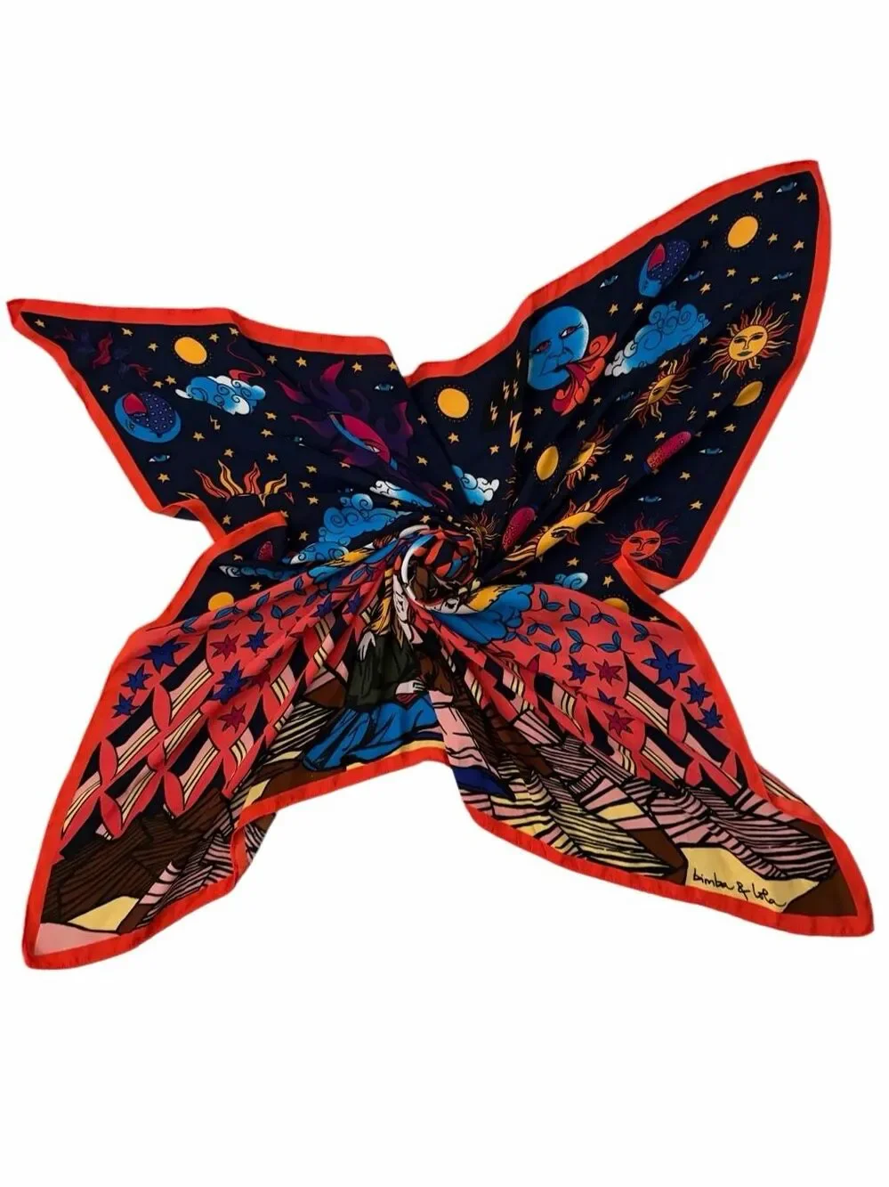 Bimba y Lola Oversized 46” Celestial Surrealist Scarf Sun Moon Cupid